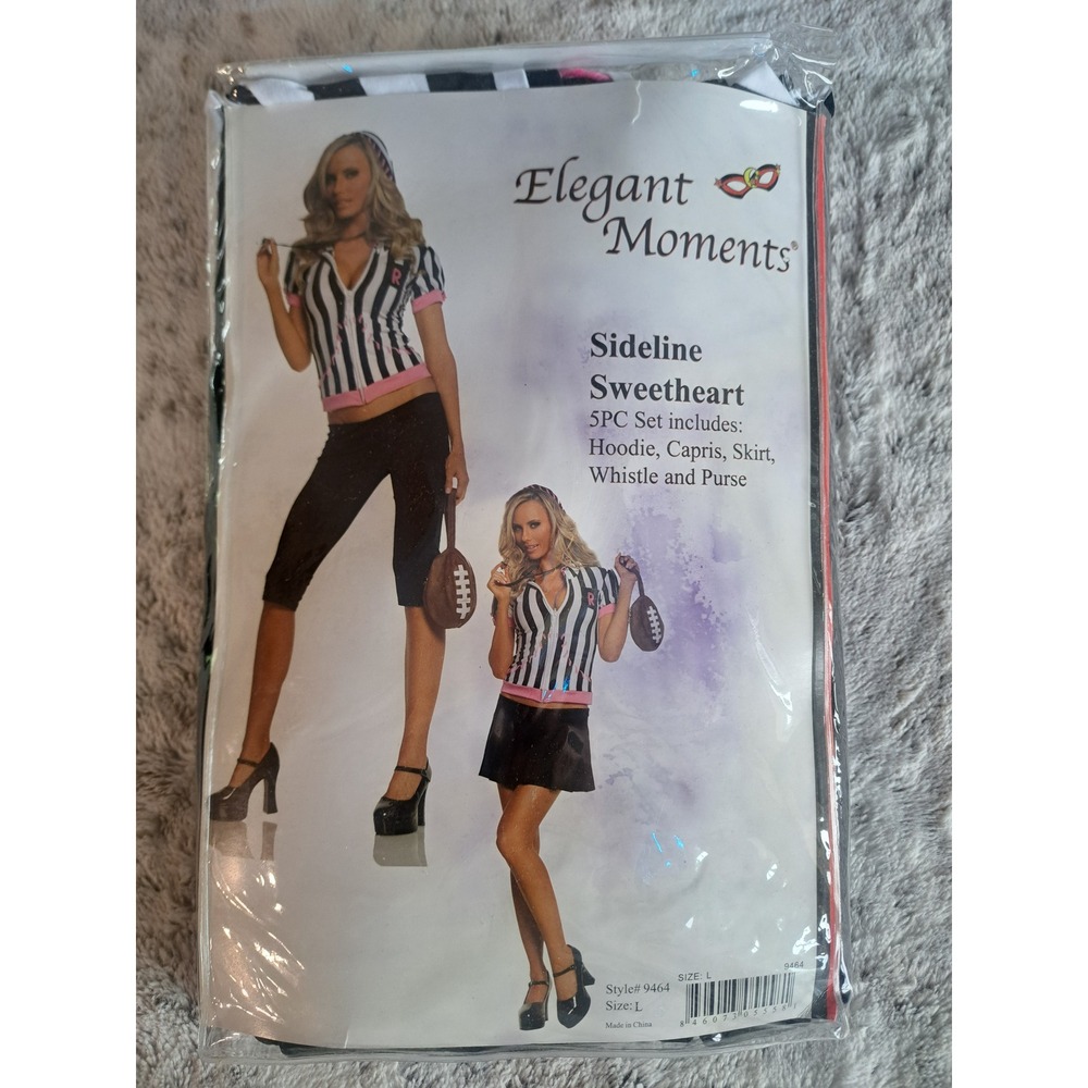 Elegant Moments Sideline Sweetheart Referee Costume Set 9464 Black White Pink L